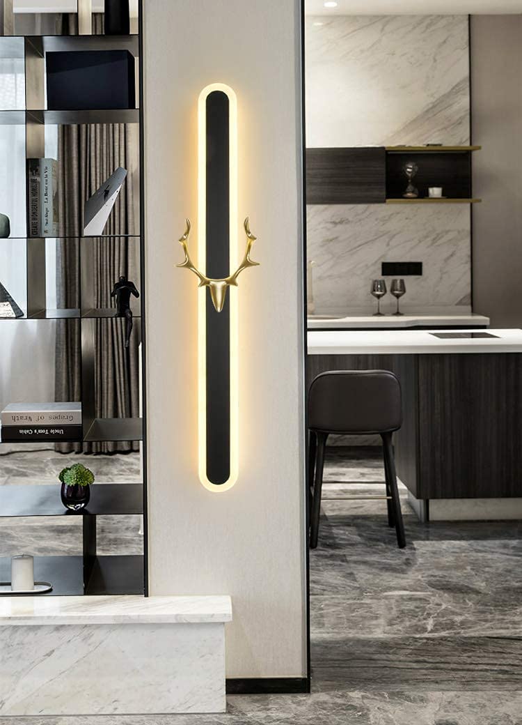 CITRA 15W 500MM Modern Black Long Gold Deer LED Wall Lamp - Warm White - Image 3