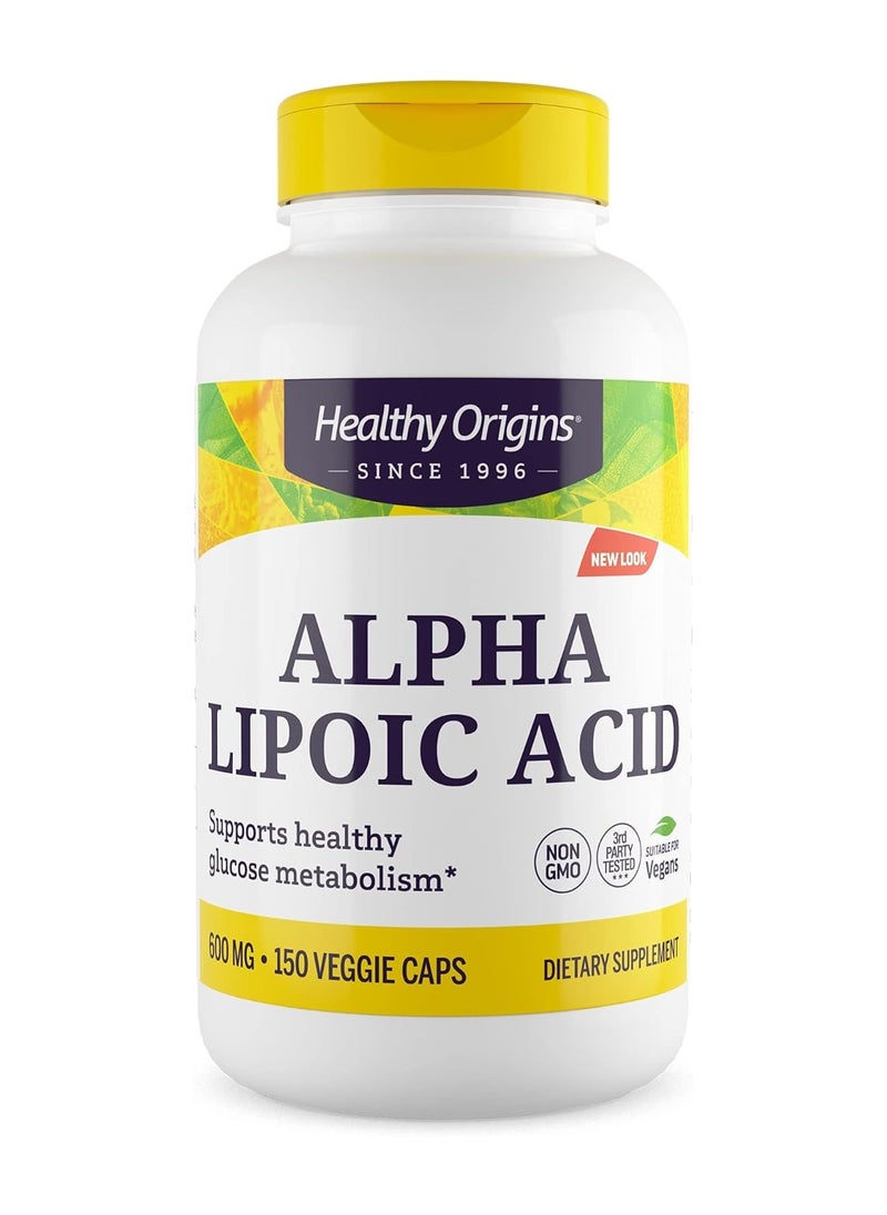 Healthy Origins Alpha Lipoic Acid, 600 mg - Supports Healthy Glucose Metabolism  -Non GMO Dietary Supplement - 150 Veggie Capsules 
