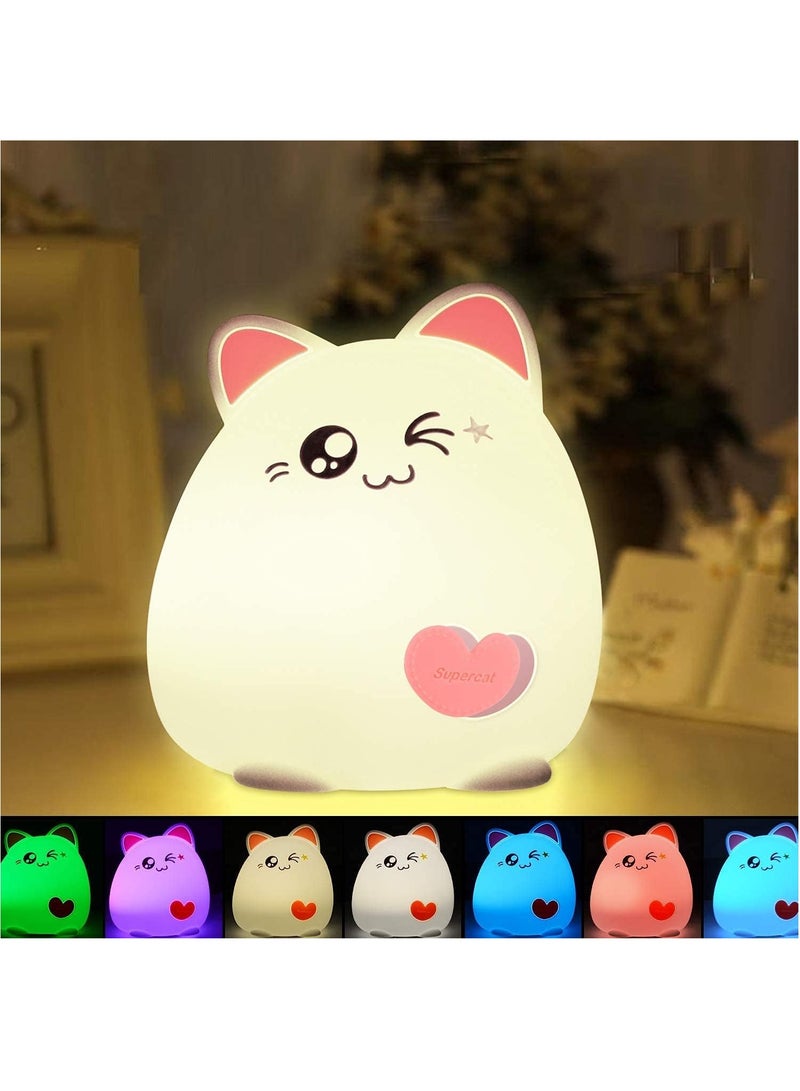 Night Light for Kids, Soft Silicone Baby Night Light with Touch Sensor, Bedside Lamps with Quick USB Charging Port, 7 Colors Change Little Kitten Lights, Animal Shape Night Light Lamp - Image 1