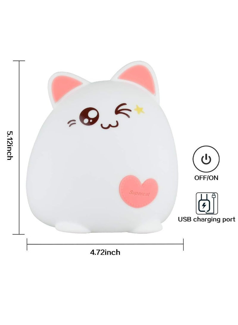 Night Light for Kids, Soft Silicone Baby Night Light with Touch Sensor, Bedside Lamps with Quick USB Charging Port, 7 Colors Change Little Kitten Lights, Animal Shape Night Light Lamp - Image 2