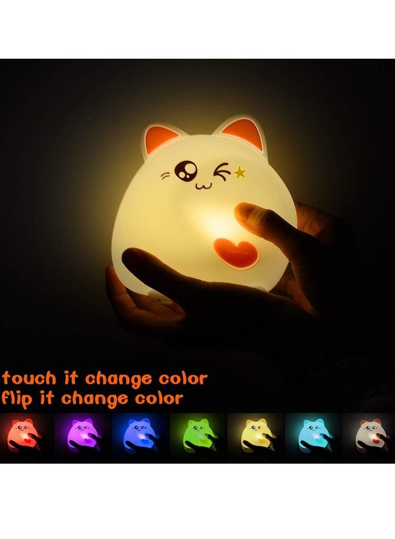 Night Light for Kids, Soft Silicone Baby Night Light with Touch Sensor, Bedside Lamps with Quick USB Charging Port, 7 Colors Change Little Kitten Lights, Animal Shape Night Light Lamp - Image 3