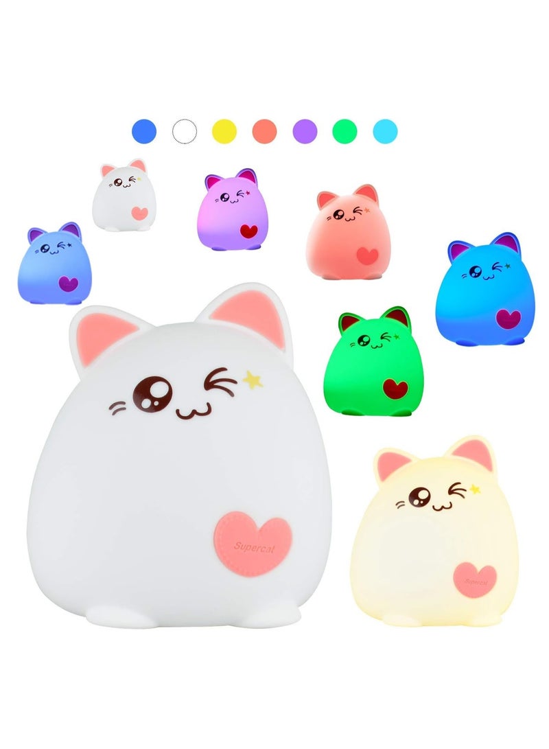 Night Light for Kids, Soft Silicone Baby Night Light with Touch Sensor, Bedside Lamps with Quick USB Charging Port, 7 Colors Change Little Kitten Lights, Animal Shape Night Light Lamp - Image 4