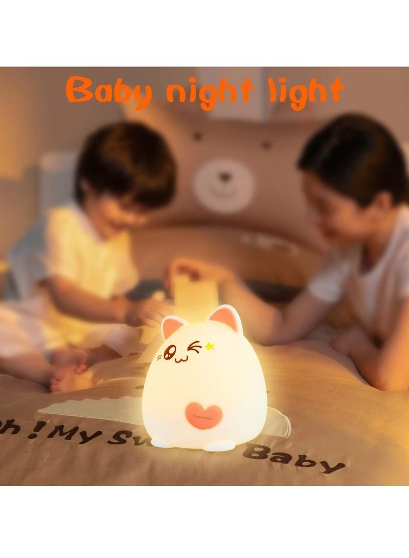 Night Light for Kids, Soft Silicone Baby Night Light with Touch Sensor, Bedside Lamps with Quick USB Charging Port, 7 Colors Change Little Kitten Lights, Animal Shape Night Light Lamp - Image 5