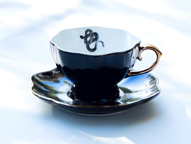 Grace Teaware Snake Black Fine Porcelain Tea Cup and Saucer with Hand Painted Gold Trim Spooky - Image 4