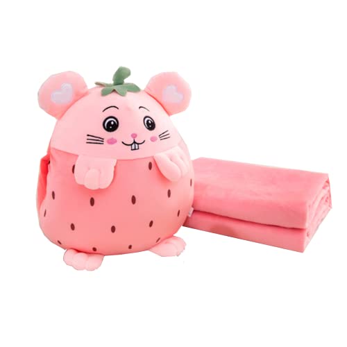 YUDONG Kids Stuffed Animal Travel Blanket and Pillow Set Adorable 3 in 1 Multifunctional Fruit Plush Pillow with Hand Warmer Design Perfect for Travel Camping Car Home and Office Pink - Image 1
