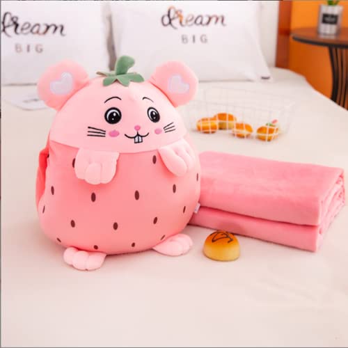 YUDONG Kids Stuffed Animal Travel Blanket and Pillow Set Adorable 3 in 1 Multifunctional Fruit Plush Pillow with Hand Warmer Design Perfect for Travel Camping Car Home and Office Pink - Image 5