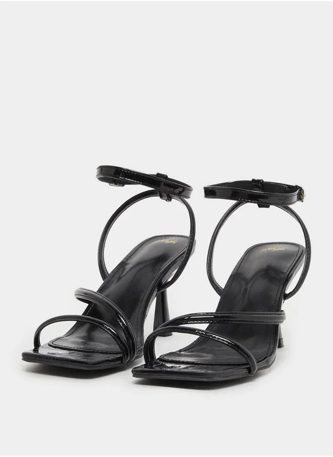 Styli Faux Pearl Detail Ankle Strap Stiletto Heel Sandals
