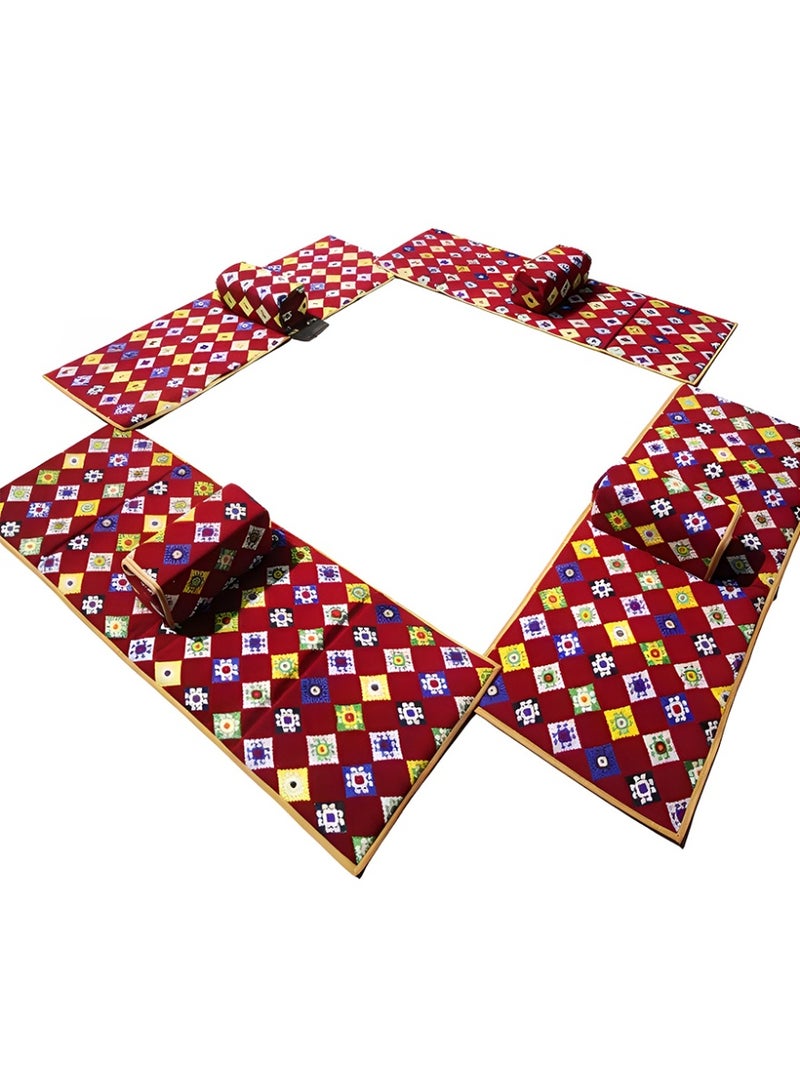 كادي ون بساط رحلات أرضي مكون من 8 قطع 200*70 سم، سجادة تخييم ل 8 اشخاص مبطن من 4 مراكي و 4 مدات، مجلس رحلات قماش تركي قابل للطي سماكة عالية مريح للجلوس مثالي للصحراء و البر