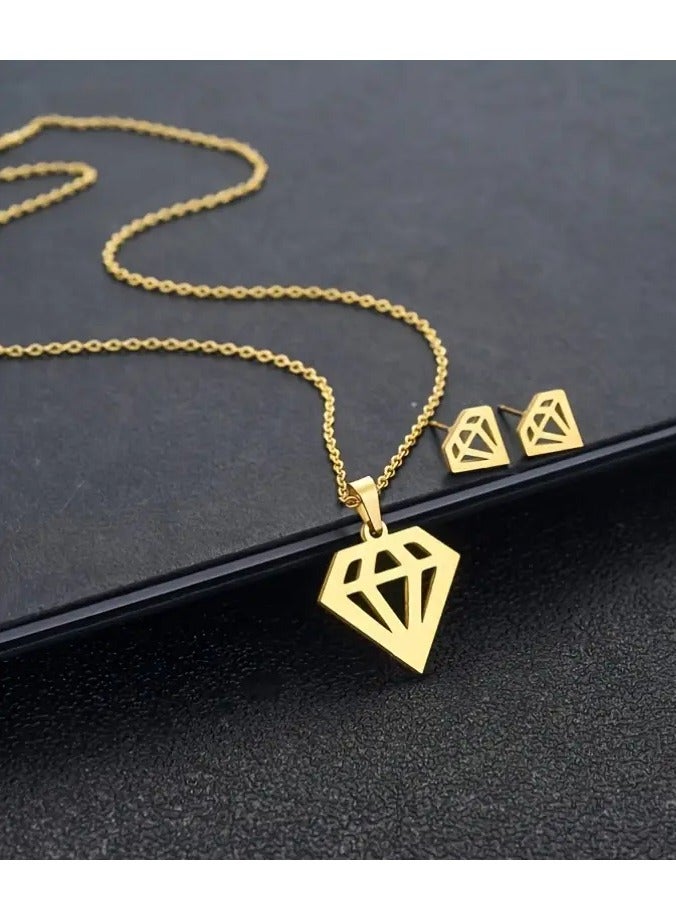 Home Clearance Sale 18K Golden Plated Stainless Steel Geometric Pendant Necklace and Earrings Set – Cute, Simple Style Fashion Accessories for Women – Suitable for Daily Wear and Special Occasions, Ideal Valentine's Day Gift, All-Season Jewelry Set  - Image 1