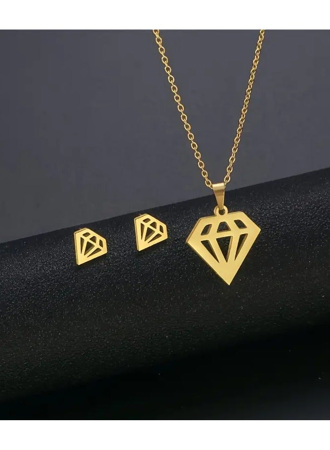 Home Clearance Sale 18K Golden Plated Stainless Steel Geometric Pendant Necklace and Earrings Set – Cute, Simple Style Fashion Accessories for Women – Suitable for Daily Wear and Special Occasions, Ideal Valentine's Day Gift, All-Season Jewelry Set  - Image 2