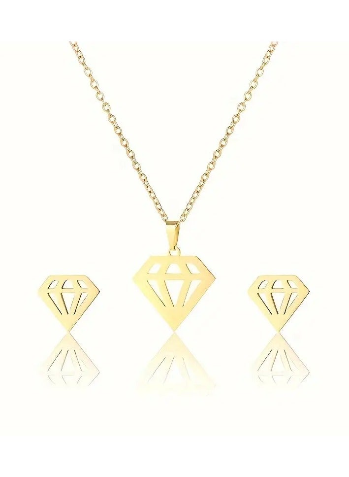 Home Clearance Sale 18K Golden Plated Stainless Steel Geometric Pendant Necklace and Earrings Set – Cute, Simple Style Fashion Accessories for Women – Suitable for Daily Wear and Special Occasions, Ideal Valentine's Day Gift, All-Season Jewelry Set  - Image 3