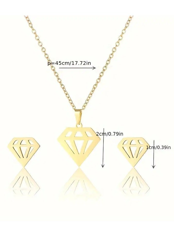 Home Clearance Sale 18K Golden Plated Stainless Steel Geometric Pendant Necklace and Earrings Set – Cute, Simple Style Fashion Accessories for Women – Suitable for Daily Wear and Special Occasions, Ideal Valentine's Day Gift, All-Season Jewelry Set  - Image 4