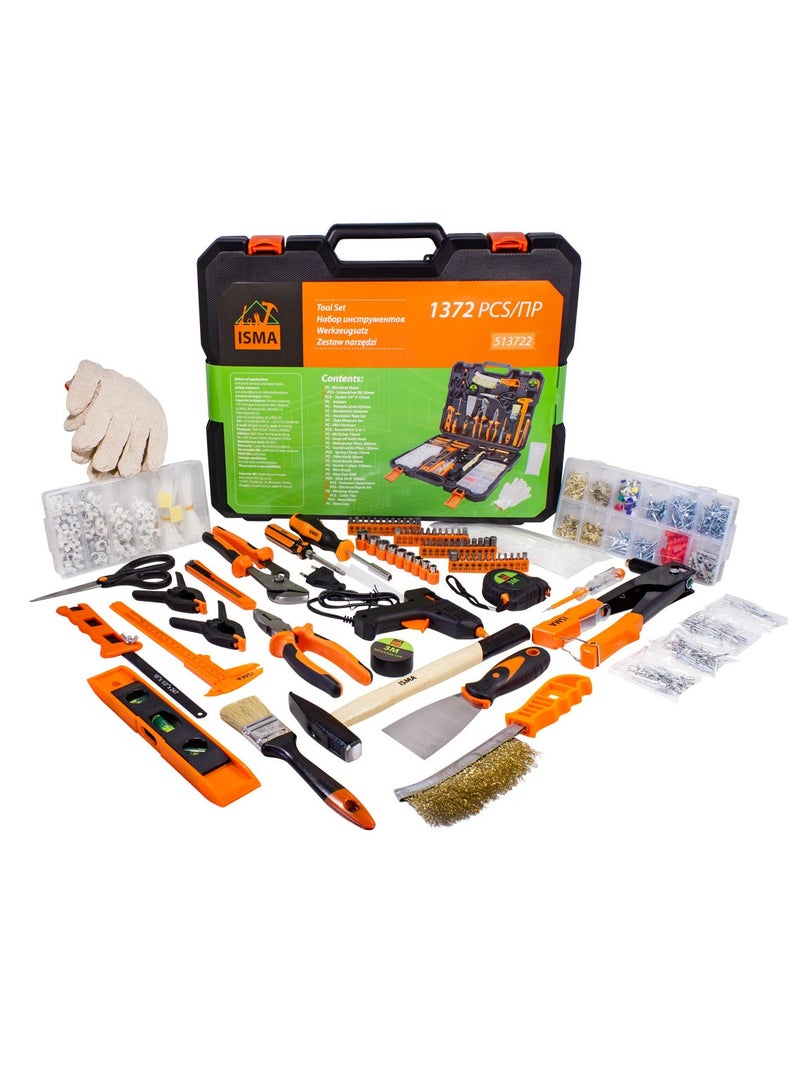 ISMA Household Tool Set 1372 Piece Kit Home Hand Portable in a Case - Image 1