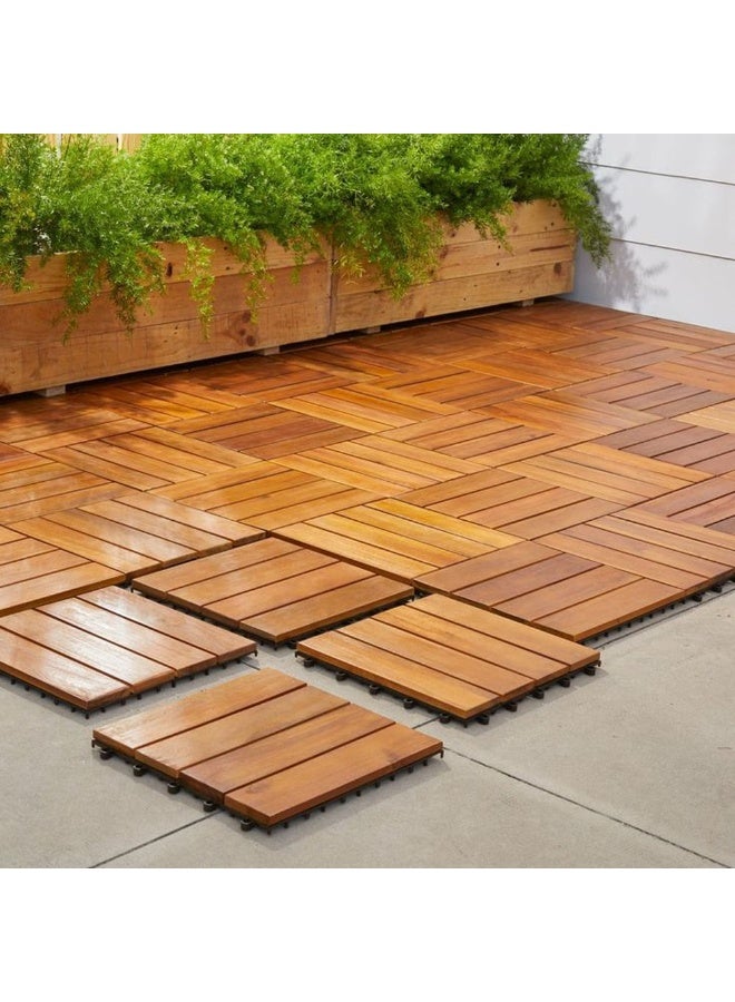 HOME TASTE Wooden Decking Tiles - Interlocking Wood Flooring For Garden Pathways, Patios, Durable Wood Tiles For Outdoor And Indoor Use 20 Pieces - Image 1