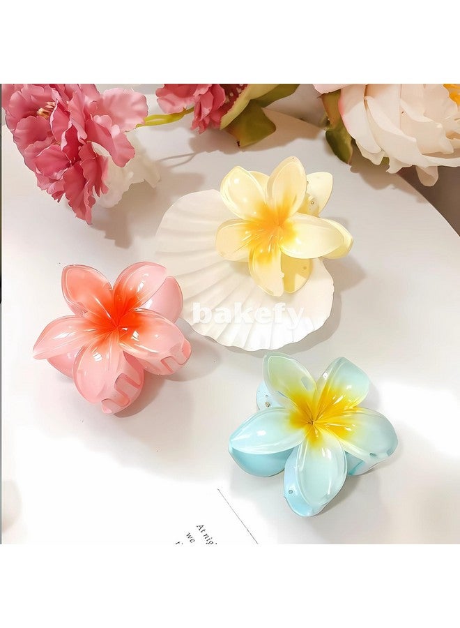 BAKEFY 3 pcs Hawaiian Flower Set,Gift set Plastic Fairy Elegant Hair Clips - Ideal Gift Choice Gradient Color Floral Barrettes for a Sweet and Chic Hawaiian Style, Suitable for Women - Image 2