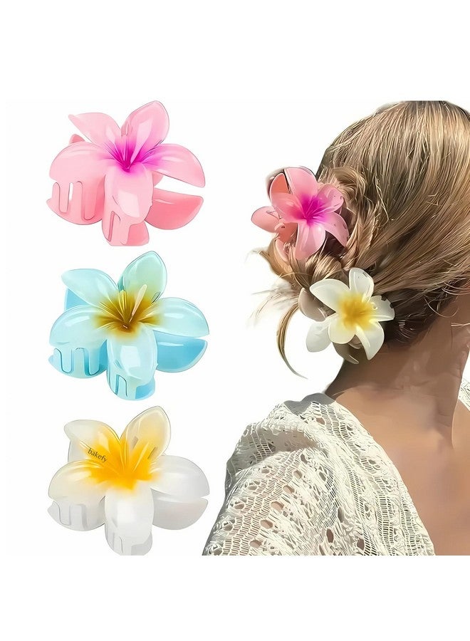 BAKEFY 3 pcs Hawaiian Flower Set,Gift set Plastic Fairy Elegant Hair Clips - Ideal Gift Choice Gradient Color Floral Barrettes for a Sweet and Chic Hawaiian Style, Suitable for Women - Image 1