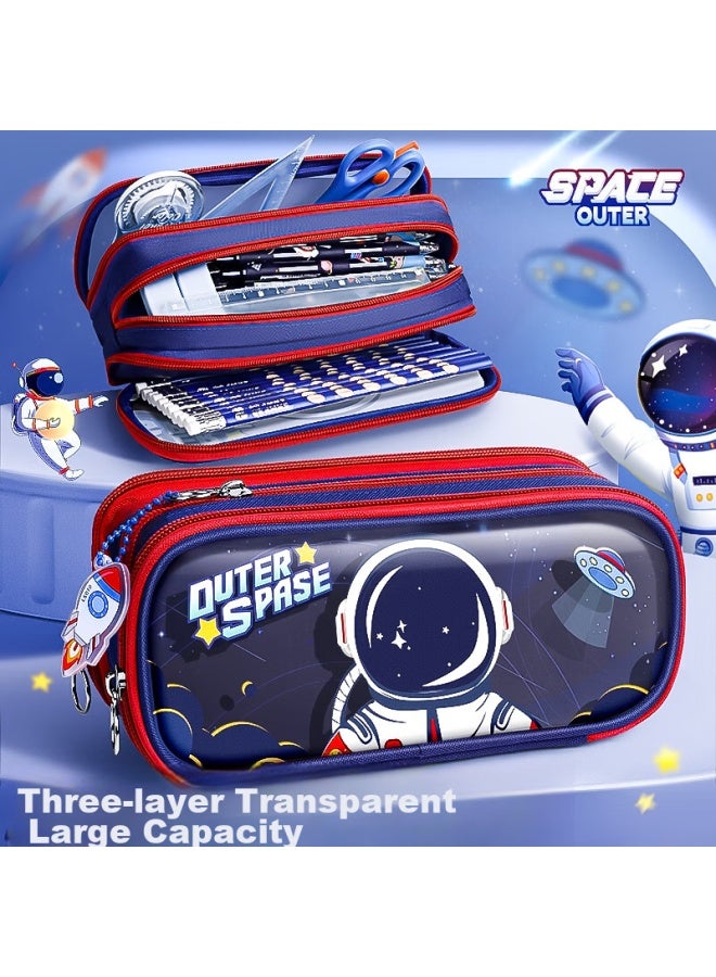 Elementary School Transparent Pencil Case Stationery Box, Boys' Large Capacity Pencil Pouch, Kindergarten Boys' Student Pencil Case, First Grade High-quality Student Stationery, Spaceship Astronaut Design - Image 1
