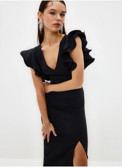 trendyol Black Lined Ruffle Detailed Woven Elegant Evening Dress TPRSS20EL2661  - Image 3