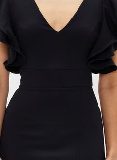 trendyol Black Lined Ruffle Detailed Woven Elegant Evening Dress TPRSS20EL2661  - Image 5