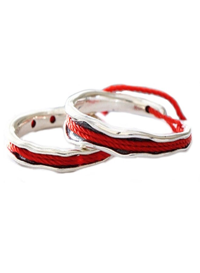 Helen de Lete Romantic Red Thread 925 Sterling Silver Open Ring 2Pcs Couple's Ring Set - Image 1