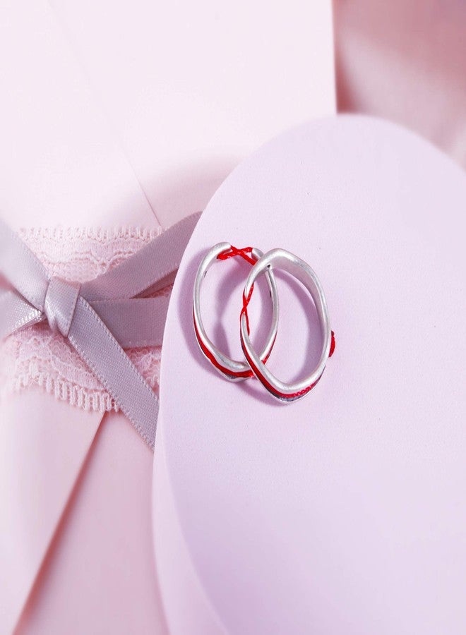 Helen de Lete Romantic Red Thread 925 Sterling Silver Open Ring 2Pcs Couple's Ring Set - Image 2