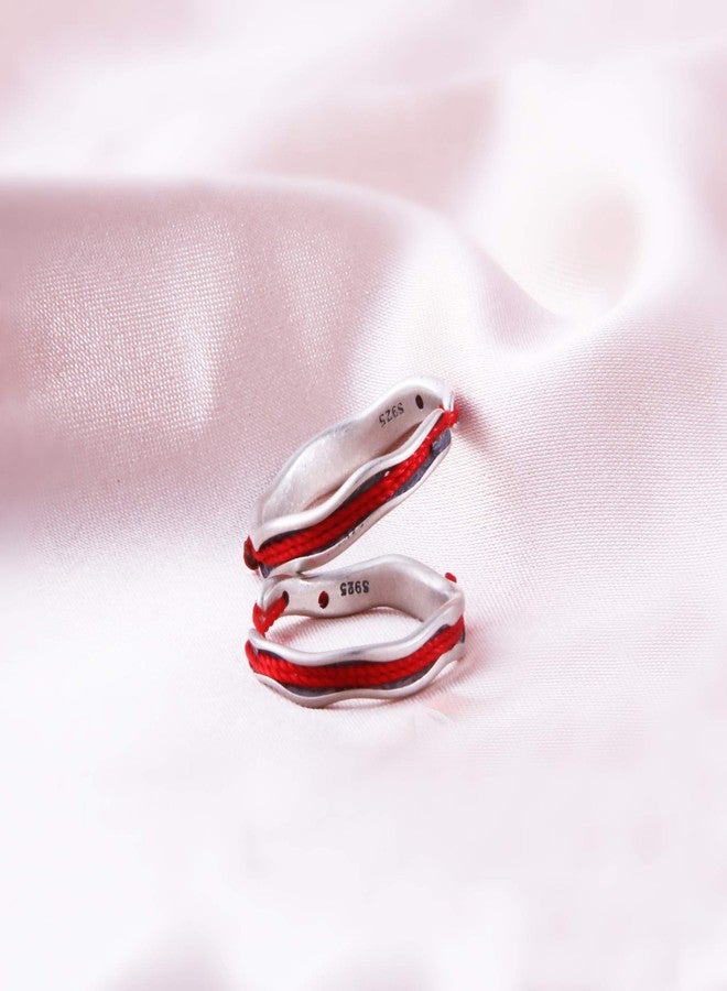 Helen de Lete Romantic Red Thread 925 Sterling Silver Open Ring 2Pcs Couple's Ring Set - Image 4