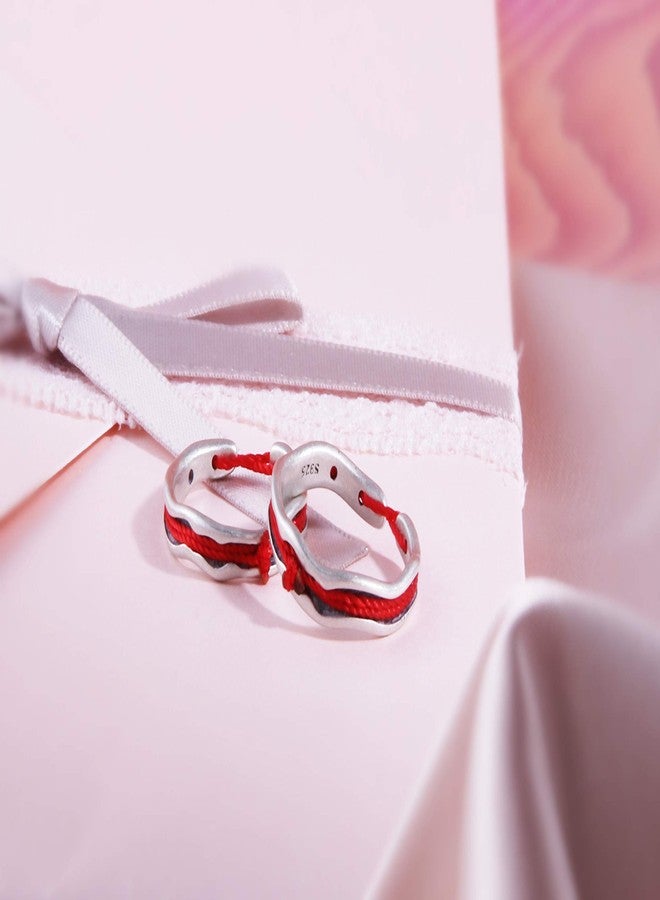 Helen de Lete Romantic Red Thread 925 Sterling Silver Open Ring 2Pcs Couple's Ring Set - Image 3