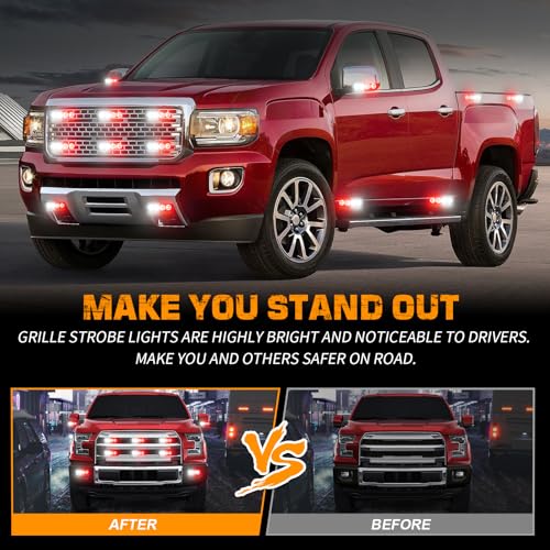 XRIDONSEN 8PCS Sync Grill Emergency Lights 32 LED Red White Firefighter Lights Grille Surface Mount Strobe Flashing Warning Safety Hazard First Responder Light for Vehicles POV Fire Fighter Trucks - Image 2