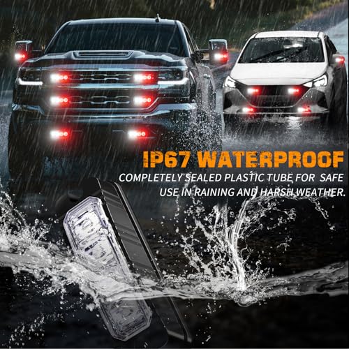 XRIDONSEN 8PCS Sync Grill Emergency Lights 32 LED Red White Firefighter Lights Grille Surface Mount Strobe Flashing Warning Safety Hazard First Responder Light for Vehicles POV Fire Fighter Trucks - Image 4