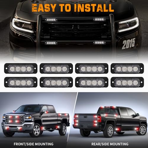 XRIDONSEN 8PCS Sync Grill Emergency Lights 32 LED Red White Firefighter Lights Grille Surface Mount Strobe Flashing Warning Safety Hazard First Responder Light for Vehicles POV Fire Fighter Trucks - Image 5