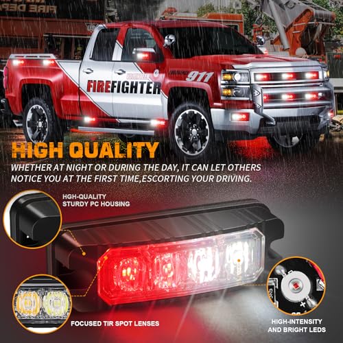 XRIDONSEN 8PCS Sync Grill Emergency Lights 32 LED Red White Firefighter Lights Grille Surface Mount Strobe Flashing Warning Safety Hazard First Responder Light for Vehicles POV Fire Fighter Trucks - Image 3