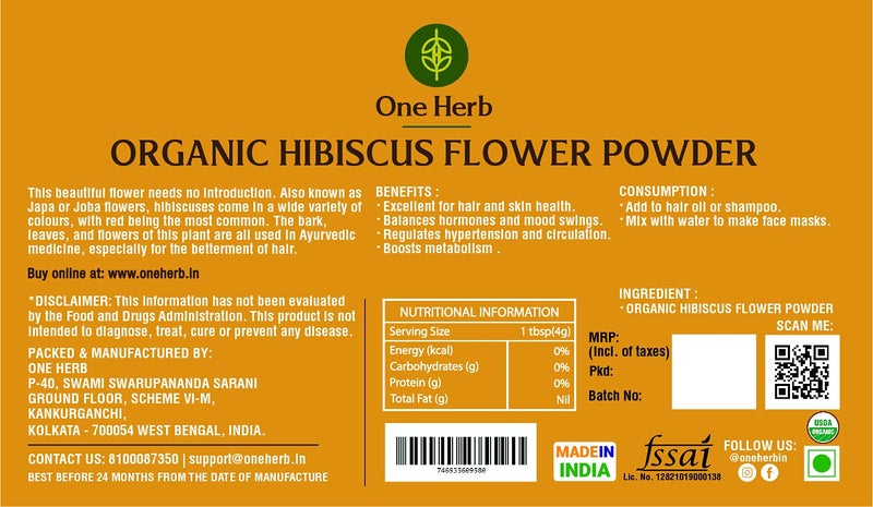 One Herb - Organic Hibiscus Flower Powder 100g || For Skin, Hair, Face, Drinking || Helps Reduce Blood Sugar Levels - Image 4