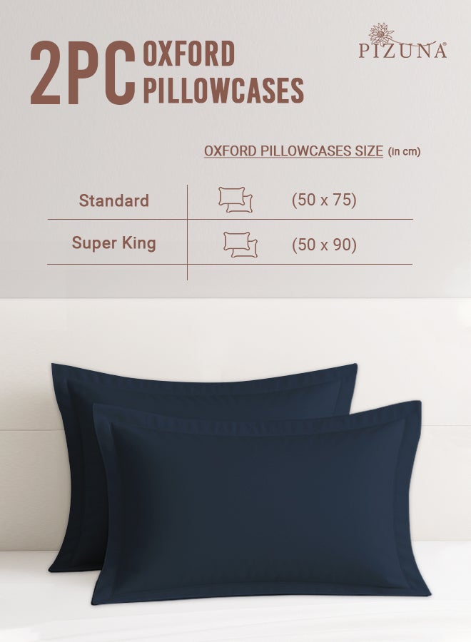 PIZUNA Pure 100% Cotton King Size Pillow Case 50x90 cm Dark Blue, 400 Thread Count Soft Luxurious Long Staple Cotton Sateen Weave Pillow Cover With 5 cm Hem (Cooling Pillowcase - 2 PC) - Image 3