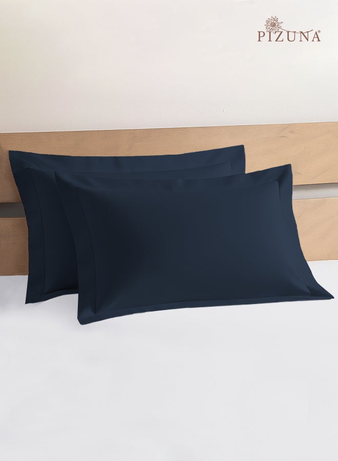 PIZUNA Pure 100% Cotton King Size Pillow Case 50x90 cm Dark Blue, 400 Thread Count Soft Luxurious Long Staple Cotton Sateen Weave Pillow Cover With 5 cm Hem (Cooling Pillowcase - 2 PC) - Image 1