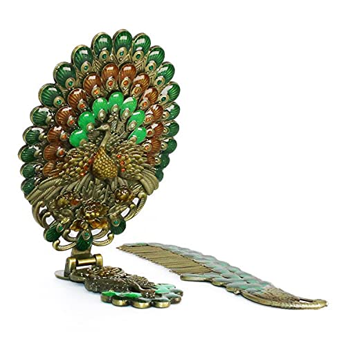 Rayberro Vintage Handheld Mirror with Comb Set, Metal Embossed Peacock Vintage Hand Mirror, Face Beauty Makeup Mirror, Foldable Personal Cosmetic Mirror, Portable Compact Travel Mirror (Green) - Image 2