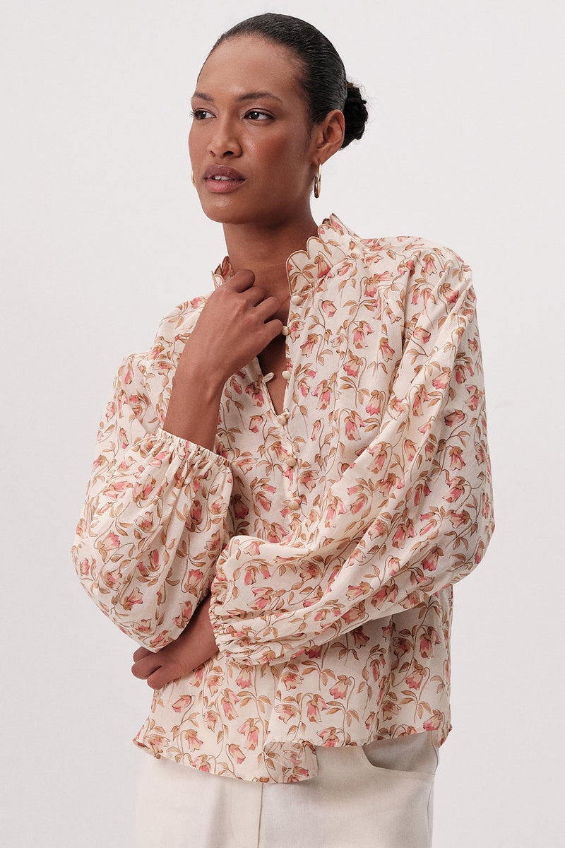 EXQUISE Stand Collar Embroidered Buttoned Patterned Regular Multicolored Shirt - Image 4