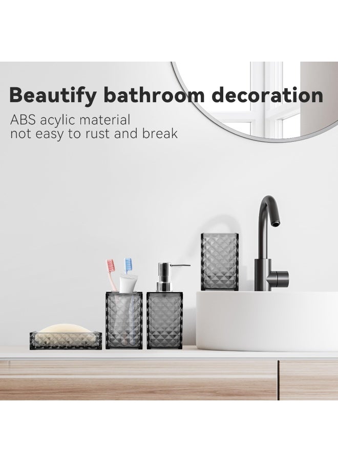 Bathroom Accessories Set, 4Pcs Square Plastic Diamond Bathroom Sets with Toothbrush Holder,Toothbrush Cup,Soap/Lotion Dispenser, Bohemian Modern Bathroom Decor (Grey) - Image 4