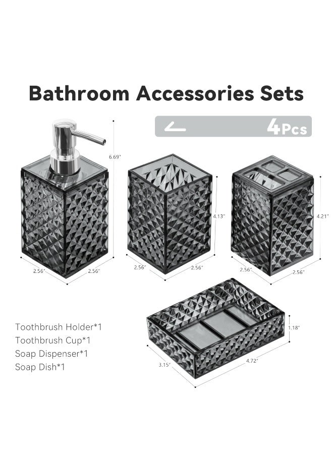 Bathroom Accessories Set, 4Pcs Square Plastic Diamond Bathroom Sets with Toothbrush Holder,Toothbrush Cup,Soap/Lotion Dispenser, Bohemian Modern Bathroom Decor (Grey) - Image 5