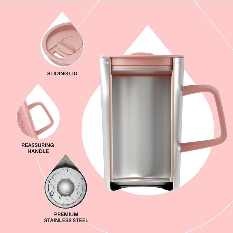 Ideus Vacuum Insulated Coffee Mug, 16oz Reusable Stainless Steel Thermal Double Walled cup with Handle and Slider Lid for Hot & Cold Beverages, BPA Free (Leapord Pink) - Image 3