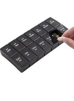 Large Double Side Weekly Mini Pill Case, Week Medication Container, 2 Times a Day Pill Organizer Medicine Box for Travel (Black)