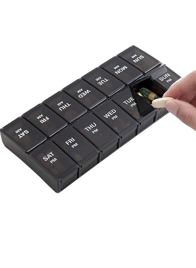 Generic - Large Double Side Weekly Mini Pill Case, Week Medication Container, 2 Times a Day Pill Organizer Medicine Box for Travel (Black) - Image 1