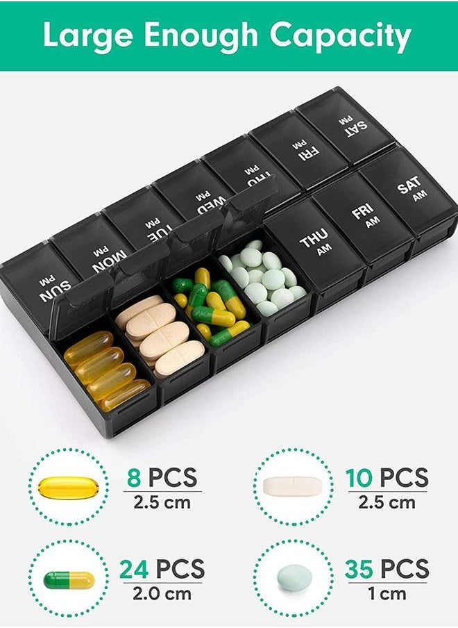 Generic - Large Double Side Weekly Mini Pill Case, Week Medication Container, 2 Times a Day Pill Organizer Medicine Box for Travel (Black) - Image 1