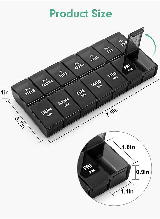 Generic - Large Double Side Weekly Mini Pill Case, Week Medication Container, 2 Times a Day Pill Organizer Medicine Box for Travel (Black) - Image 1
