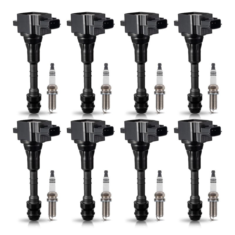 مجموعة ENA من 8 حزم لفائف الإشعال مع 8 شمعات بلاتينية 56L V8 متوافقة مع إنفينيتي نيسان 2004 2005 2006 QX56 تيتان باثفايندر 0506 أرمادا بديل لـ UF510 C1483 224487S015 5C1482