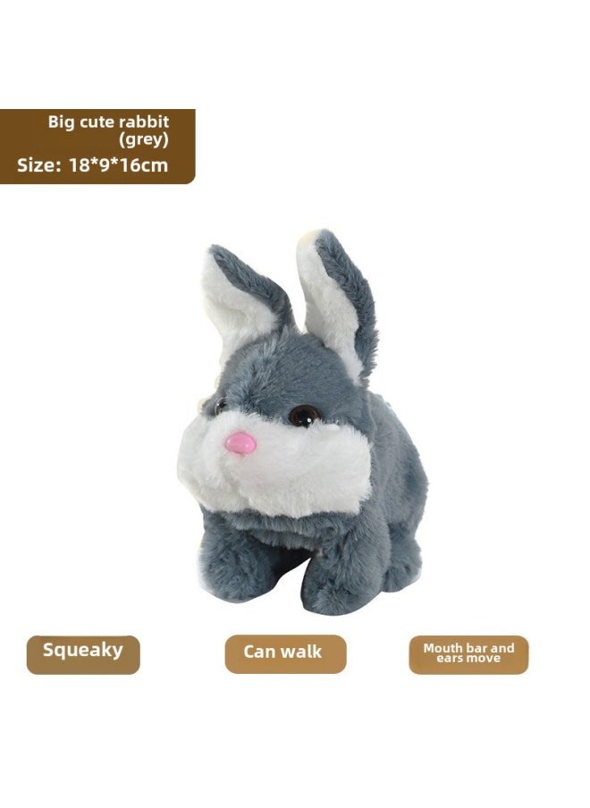 Plush Electric Rabbit Simulation Pet Can Walk, Call, Move Mouth, Shake Ears, Adorable Rabbit Pet Toy-Color:big Cute Rabbit Gray  - Image 1