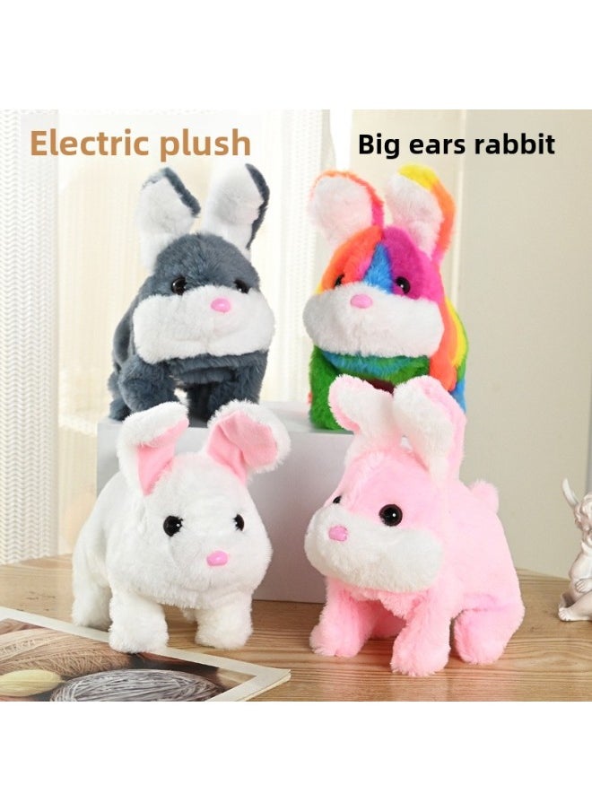 Plush Electric Rabbit Simulation Pet Can Walk, Call, Move Mouth, Shake Ears, Adorable Rabbit Pet Toy-Color:big Cute Rabbit Gray  - Image 2
