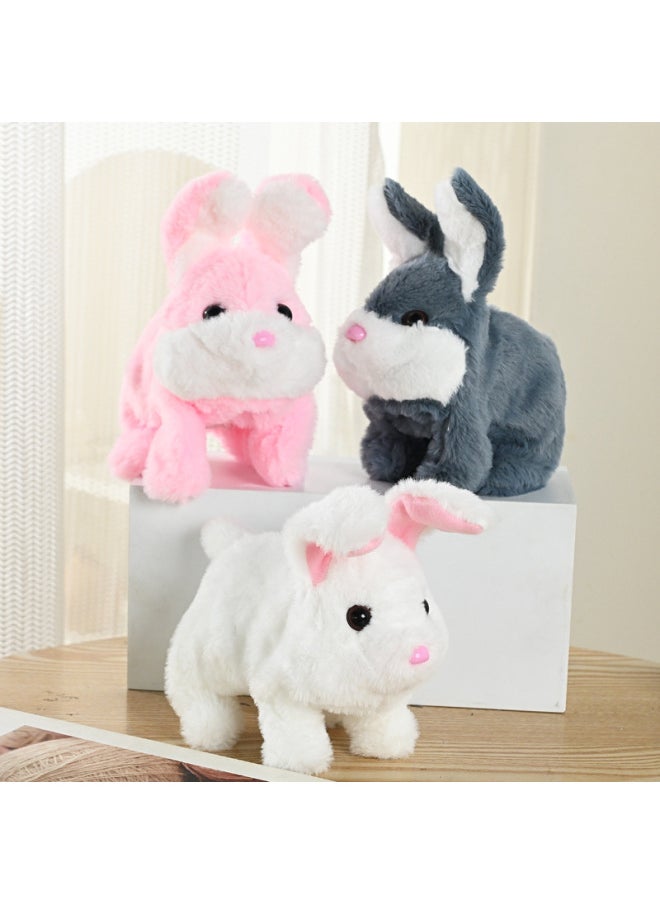 Plush Electric Rabbit Simulation Pet Can Walk, Call, Move Mouth, Shake Ears, Adorable Rabbit Pet Toy-Color:big Cute Rabbit Gray  - Image 3
