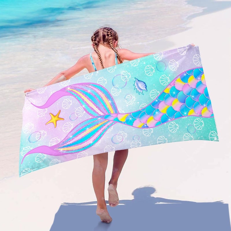 Bonsai Tree Mermaid Beach Towel, Microfiber Bath Towel for Girls and Women, Teal Tail Scale Sand Free Quick Dry Travel Towels for Kids Yoga Sports 30" X 60" - Image 2
