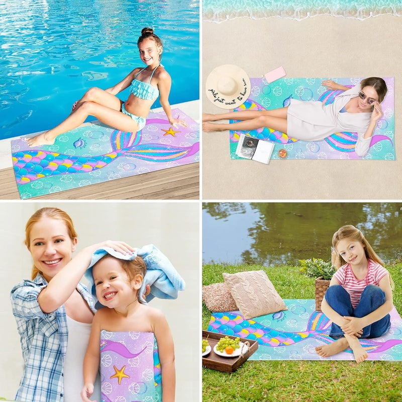 Bonsai Tree Mermaid Beach Towel, Microfiber Bath Towel for Girls and Women, Teal Tail Scale Sand Free Quick Dry Travel Towels for Kids Yoga Sports 30" X 60" - Image 4