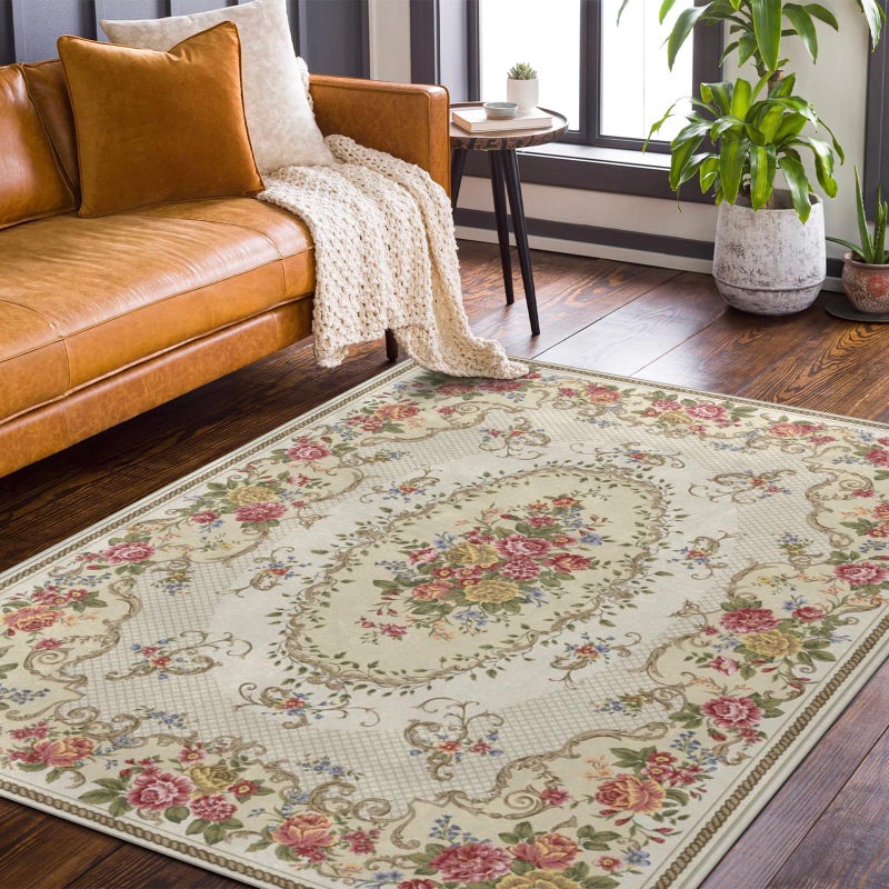 Amorettise Rustic Shabby Rose Area Rugs 5' x 7', Vintage Floral Rug Country Style Carpet Non-Slip Floor Mat for Girls Bedroom Living Room Dorm Decor - Image 2